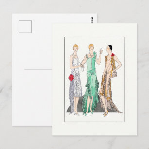1930 Vintage Damen in Abendgarderobe Postkarte
