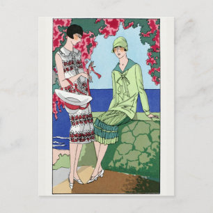 1930 Vintage Frauen in Tageskleidern Postkarte