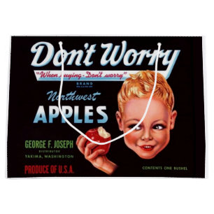 1930er Don’t Worry Markenäpfel Obstkiste Etikett Große Geschenktüte