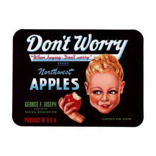 1930er Don’t Worry Markenäpfel Obstkiste Etikett Magnet