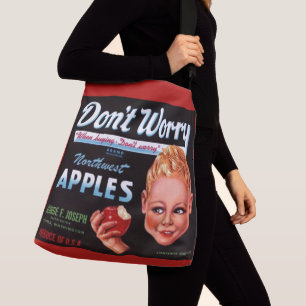 1930er Don’t Worry Markenäpfel Obstkiste Etikett Tragetaschen Mit Langen Trägern