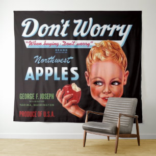 1930er Don’t Worry Markenäpfel Obstkiste Etikett Wandteppich