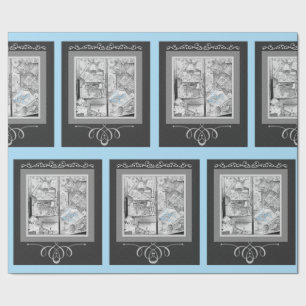 1930er Geschenke für Baby Store Window Black Blue Geschenkpapier