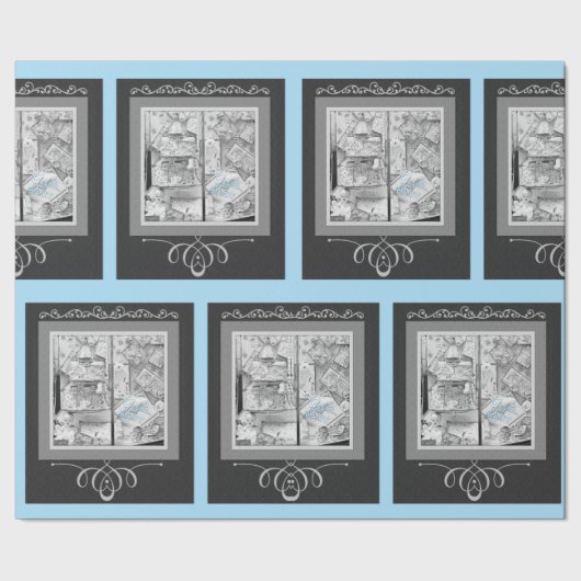 1930er Geschenke für Baby Store Window Black Blue Geschenkpapier (Saum)