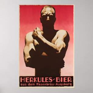 1930er Herkules Bierposter Vintage Deutsch Poster