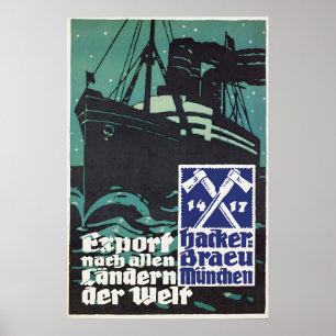 1930er Jahre deutsches Bierplakat Hackerbräu Münch Poster