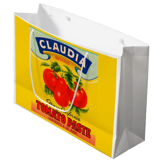 1930er Jahre Labdruck für Tomatenpaste Große Geschenktüte (Vorderseite Schrägansicht)