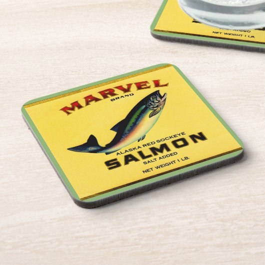 1930er Jahre Marvel Lachs kann etikettieren Untersetzer (Linke Seite)