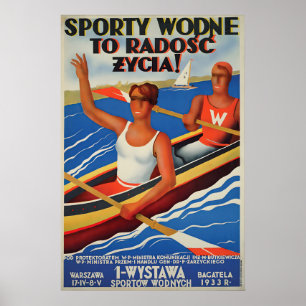 1930er Jahre Polen Sportförderungsplakat Rudern Öf Poster