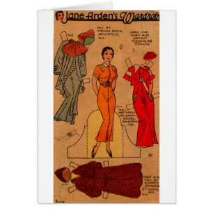 1930er Jane Arden Papier Puppe blauen Kleid rot Kl