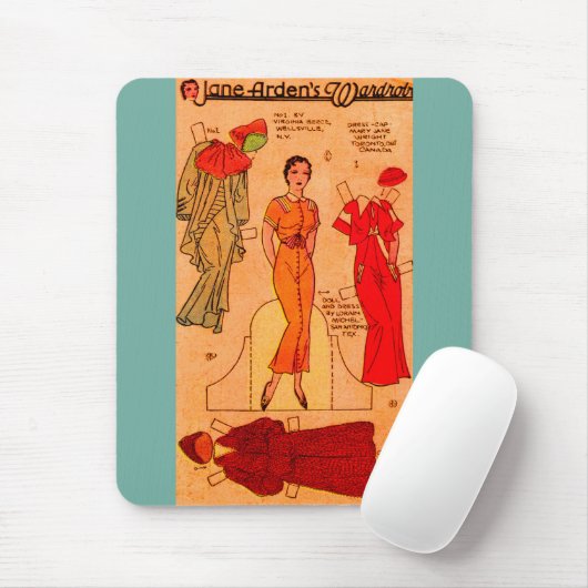 1930er Jane Arden Papier Puppe blauen Kleid rot Kl Mousepad (Mit Mouse)