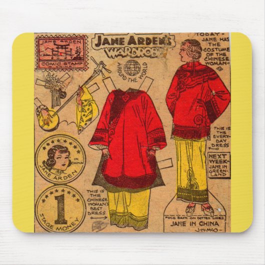 1930er Jane Arden Papierpuppe chinesische Kleidung Mousepad (Vorne)