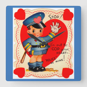 1930er Polizei-Jungen-Valentinstag Quadratische Wanduhr