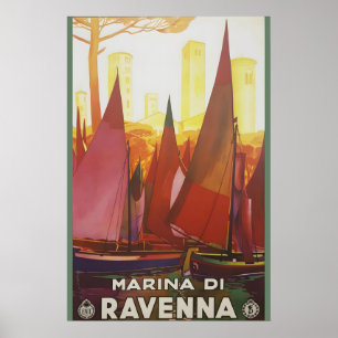 1930er Ravenna Italien Farbige Vintage-Optik Reise Poster