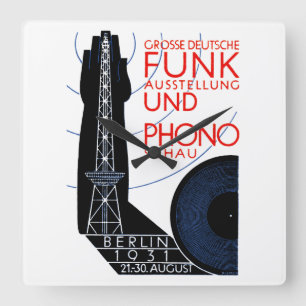 1931 Deutsche Radio- und MusikExpo Quadratische Wanduhr