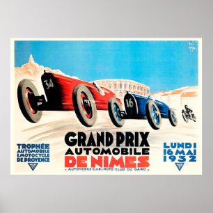 1932 Nimes Grand Prix Französisches Rennposter Poster