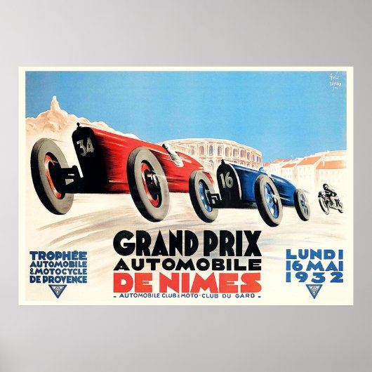 1932 Nimes Grand Prix Französisches Rennposter Poster (Vorne)