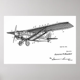1932 Vintage Flugzeug Patent Kunst Zeichnung Druck Poster