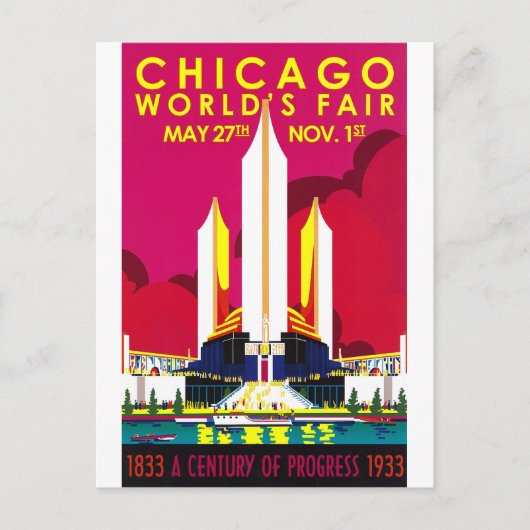 1933 Chicago World Fair Postkarte (Vorderseite)