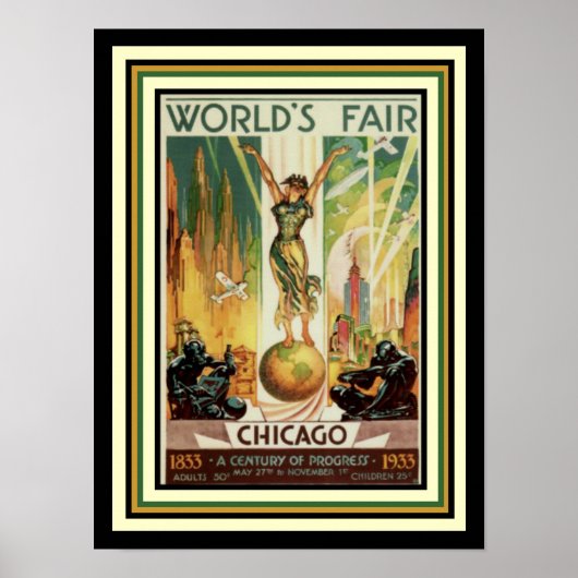 1933 Chicago World's Fair Art Deco Poster 12 x 16 (Vorne)