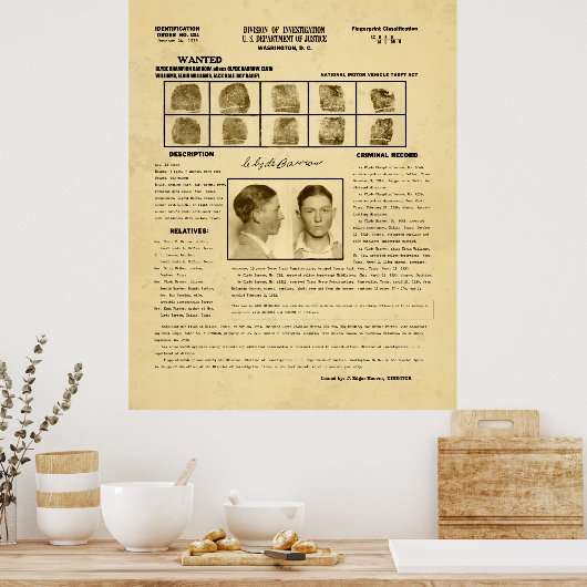 1933 CLYDE BARROW LAW ENFORCEMENT SHEET POSTER (Küche)