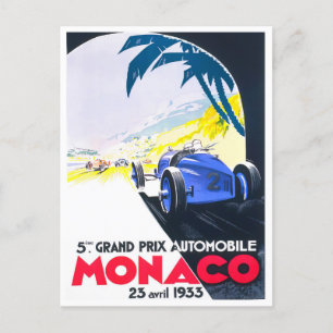 1933 Grand Prix von Monaco Vintager Rennsport Post Postkarte