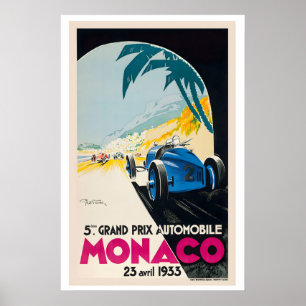 1933 Monaco Grand Prix Vintage-Rennposter Poster
