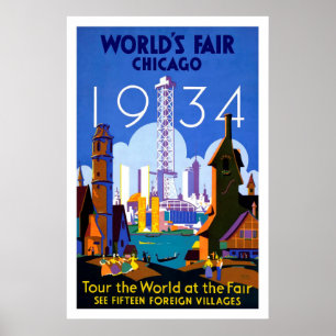 1934 Chicago Weltausstellung Vintage Reiseposter Poster