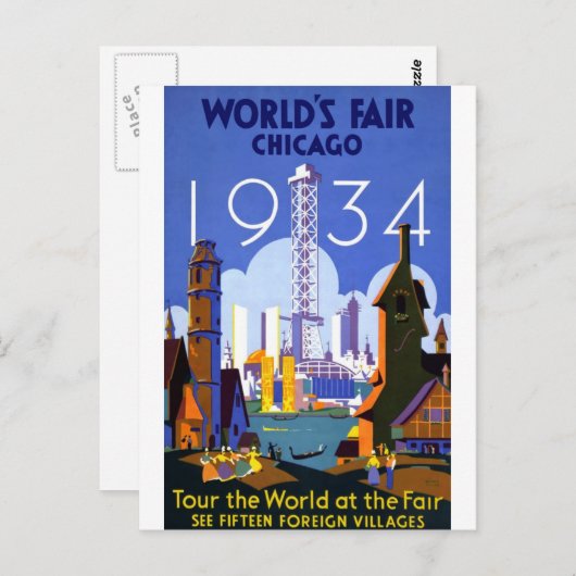 1934 Chicago World's Fair Postkarte (Vorne/Hinten)