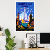 1934 Chicago World's Fair Vintage Travel Poster (Heimbüro)