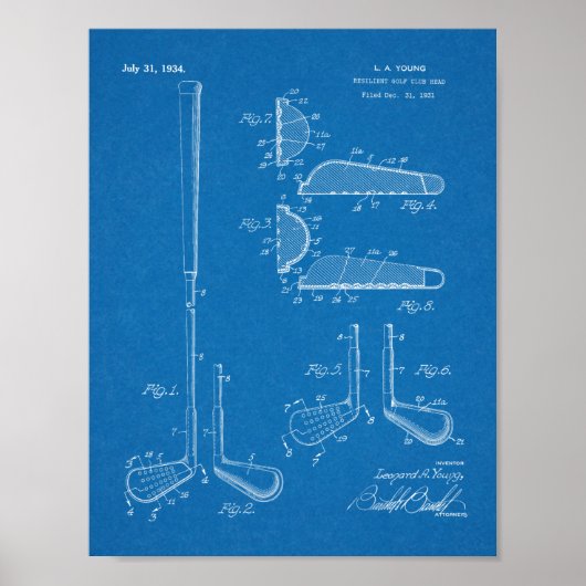 1934 Golf Club Leiter Patent Art Zeichnend Print Poster (Vorne)