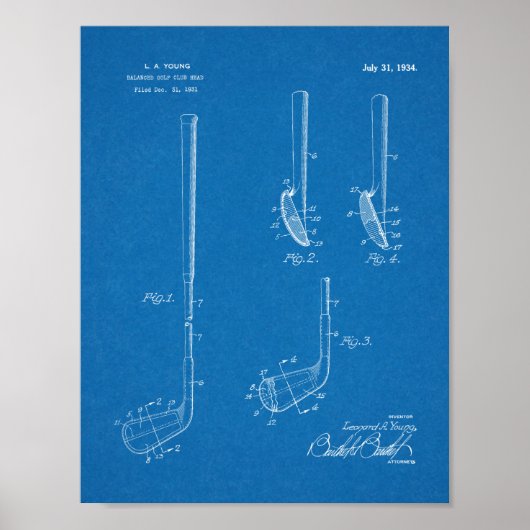 1934 Golf Club Leiter Patent Art Zeichnend Print Poster (Vorne)