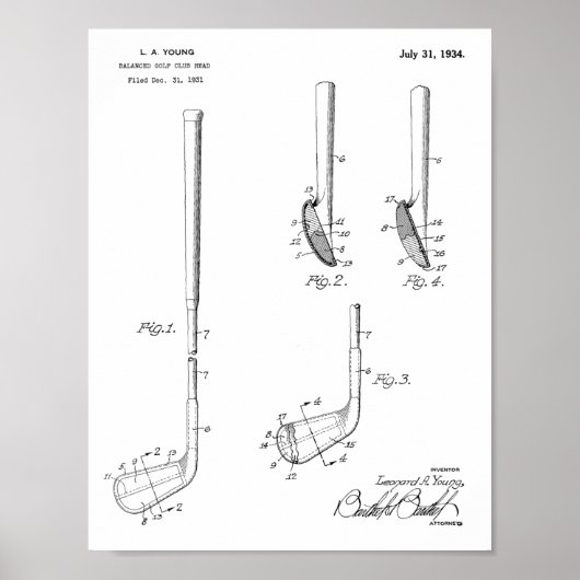 1934 Golf Club Leiter Patent Art Zeichnend Print Poster (Vorne)