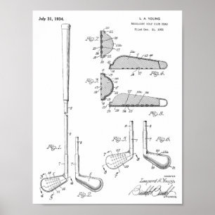 1934 Golfschlägerkopf-Patentkunstzeichnung Druck Poster