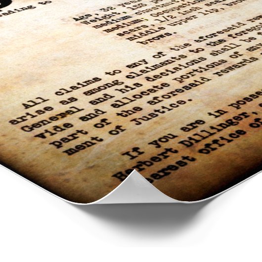 1934 JOHN DILLINGER ÖFFENTLICHES ENEMY GEWOLLT POSTER (Ecke)