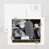 1934 V-12 LINCOLN POSTKARTE (Vorne/Hinten)