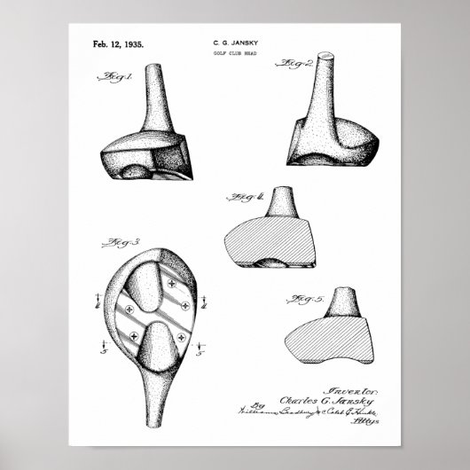 1935 Driver Golf Club Patent Art Zeichnend Print Poster (Vorne)