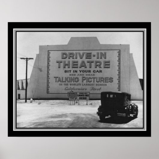 1935 Erster Drive-In Theater B&W Print Poster (Vorne)