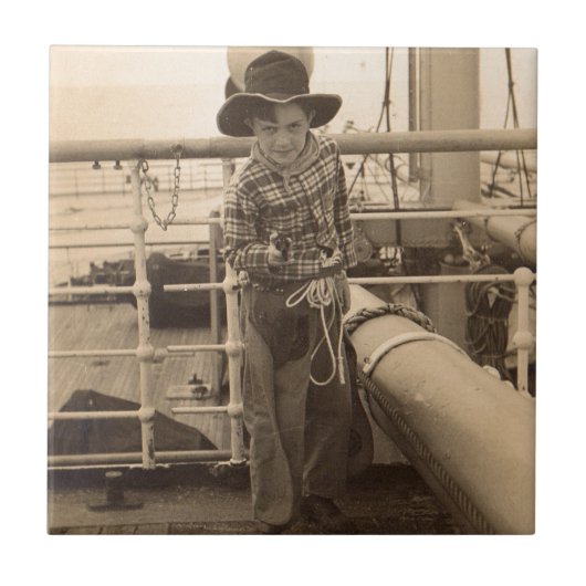 1935 jugendlicher Cowboy an Bord Fliese (Vorderseite)