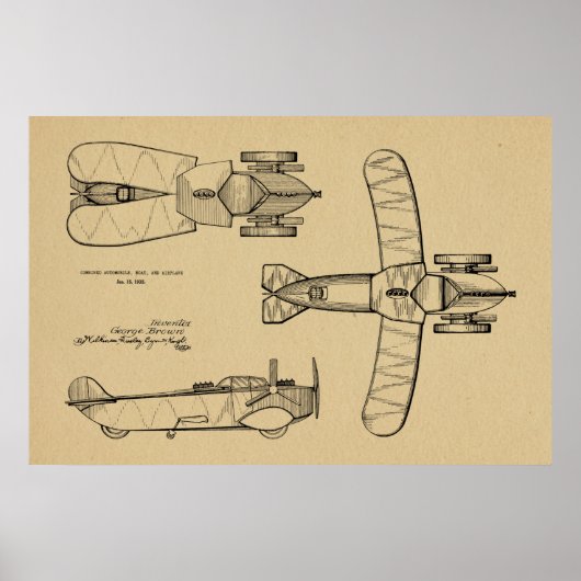 1935 Patent für ein Flugzeug mit fliegendem Kfz-Sc Poster (Vorne)
