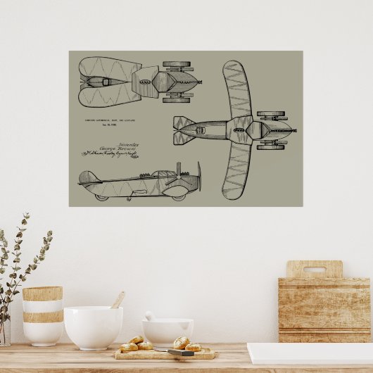 1935 Patent für ein Flugzeug mit fliegendem Kfz-Sc Poster (Küche)