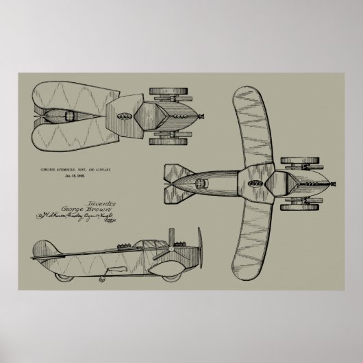 1935 Patent für ein Flugzeug mit fliegendem Kfz-Sc Poster (Vorne)