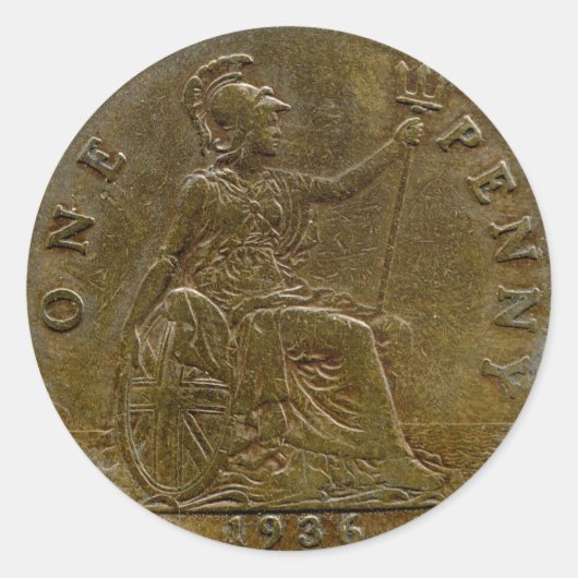1936 Britischer Penny-Aufkleber Runder Aufkleber (Vorderseite)