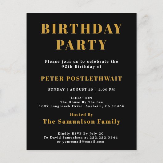 1936 Budget 90th Birthday Invitation Black Gold Flyer (Hinten)