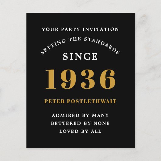 1936 Budget 90th Birthday Invitation Black Gold Flyer (Vorne)