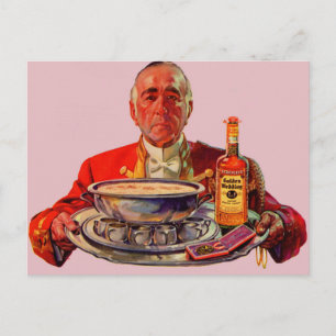 1937 Butler mit Tray und Golden Wedding Whiskey Postkarte