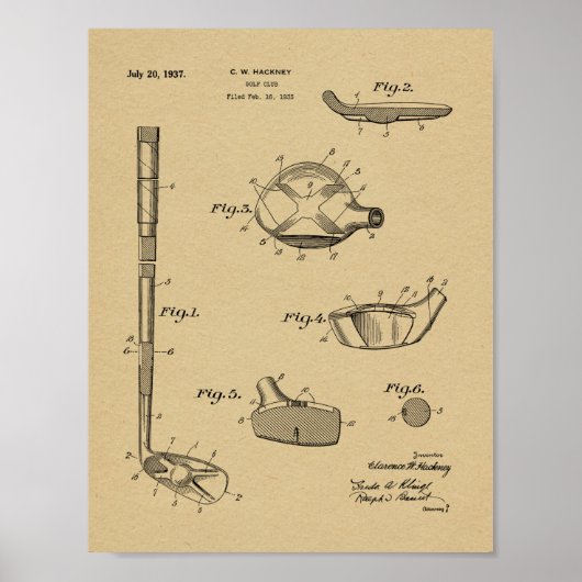 1937 Golf Club Patentkunst Zeichnend Printwerbung Poster (Vorne)
