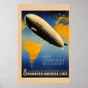 1937 Graf Zeppelin Hamburg Amerika Vintage Poster