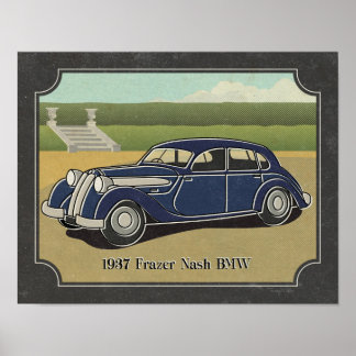 1937 Vintag Blue Frazer Nash Car Poster
