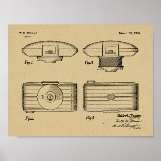 1937 Vintage Kamerapatentkunst Zeichnend Print Poster (Vorne)